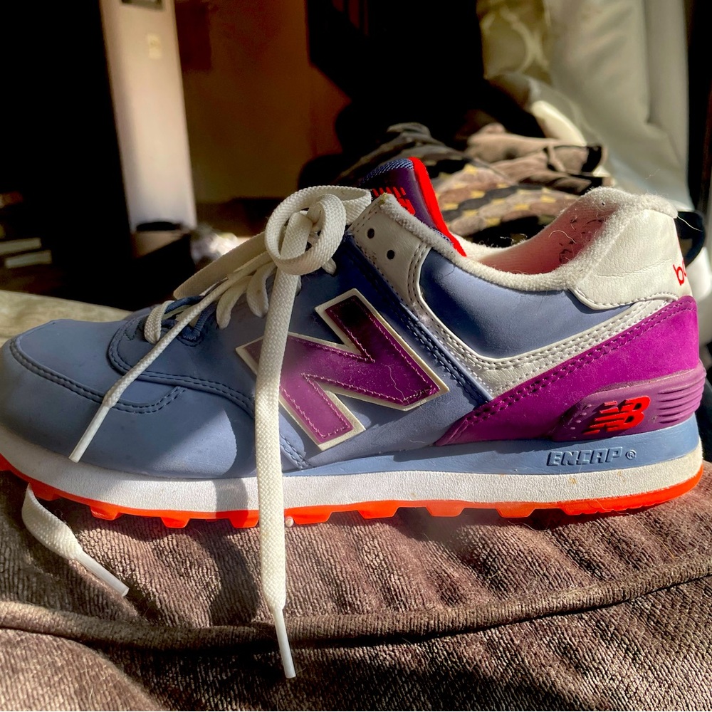 New Balance 574 sneakers.
